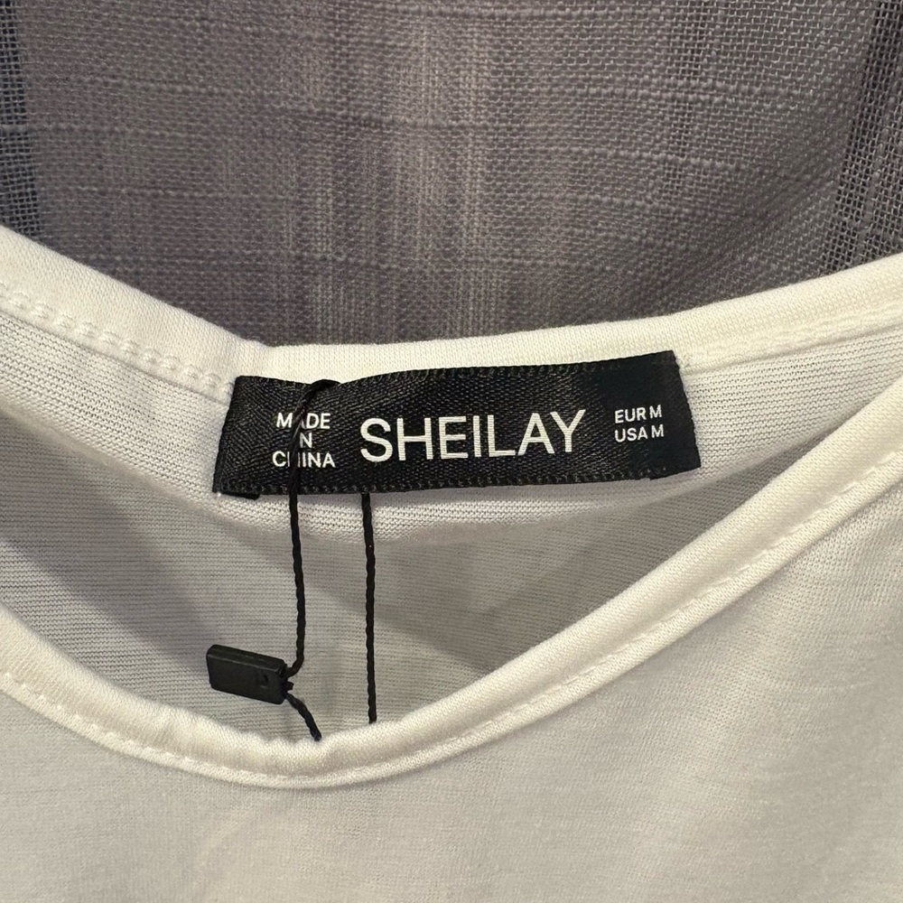 White ladies M/L tanktop shirt lace top by sheilay casual elegance work women’s - Picture 3 of 4